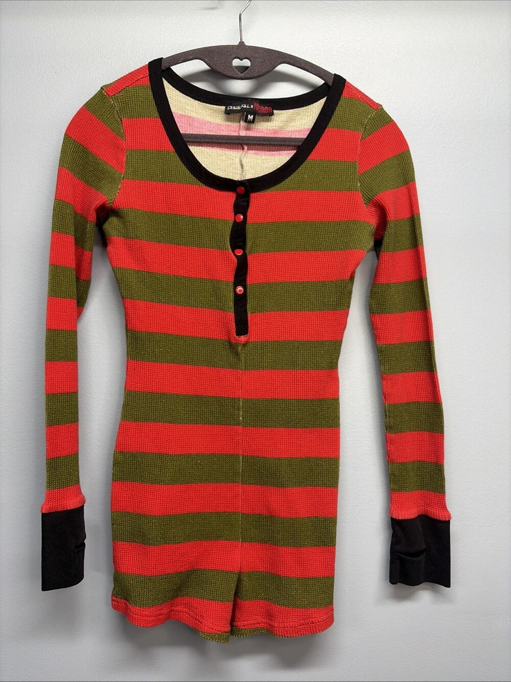 Dolls Kill x Horror Freddy Krueger Stripe Thermal Romper Nightmare On Elm Street